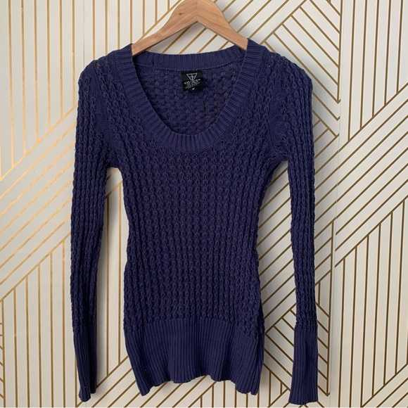 Guess 100% cotton Y2K waffle knit ribbed  scoop neck fitted Sweater 2000s 90s M - Picture 1 of 8